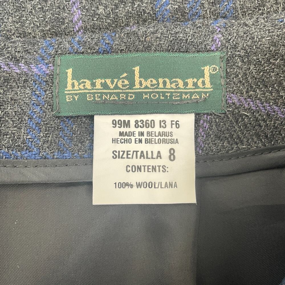 Vintage Midi Skirt Size 8 Grey Blue Plaid Tartan Wool Asymmetrical Academia 90s - Picture 10 of 14